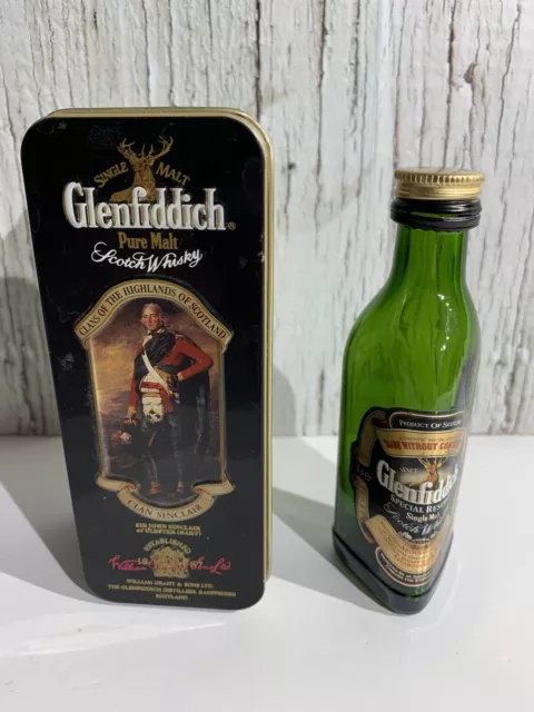 Glenfiddich Pure Malt Scotch Whiskey metal tin box empty 5 cl Miniature bottle