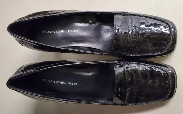 Bandolino Black Leather Croc-look Cap Toe Pump Heel Women’s Sz 8.   W/ Box.   E8