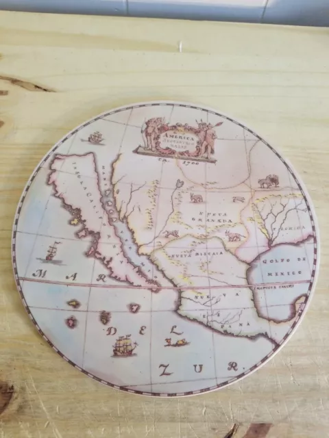 Ultra Rare America Septentrio Nalis Round Map Coaster.9 1/3" Diameter.fiberglass