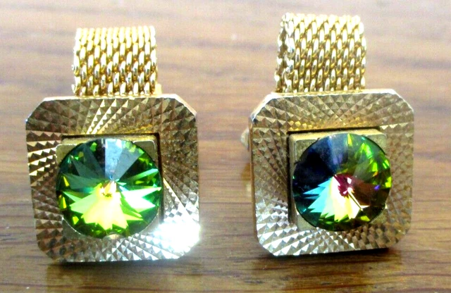Boutons De Manchette Vintage Plaqué Or Avec Cristal - Modèle 5864 - Parfait état