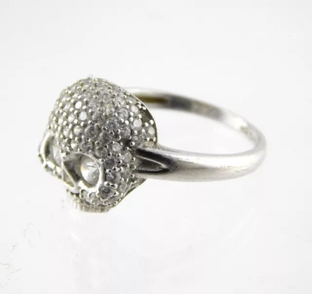 GM Sterling Silver White Cubic Zirconia Studded Skull Ring 925 CN Size 5.75 CZ