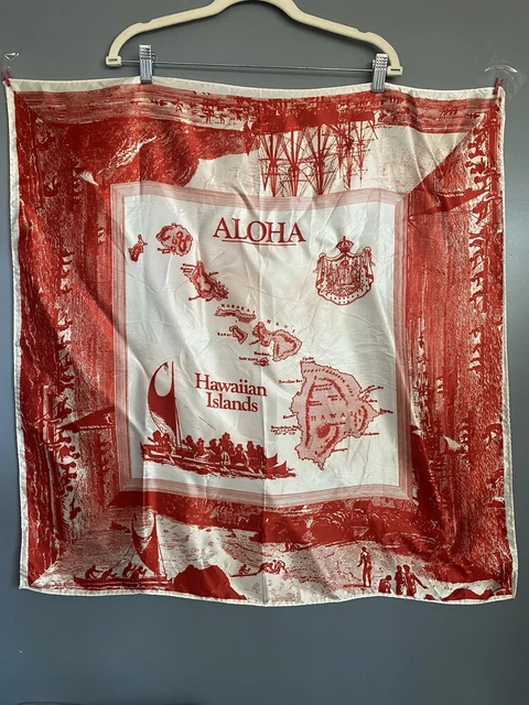 Vintage 1960’s Red Aloha Hawaii Scarf Hawaii The Big Island Hawaiian Islands