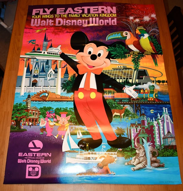 Eastern Airlines Walt Disney World Vintage Poster 1977 40" x 30‚ Mickey Mouse