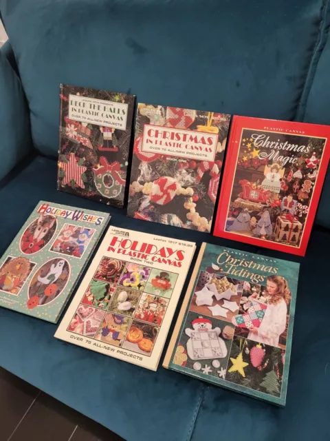 4 Hardcover 2 Softcover PLASTIC CANVAS PATTERN BOOKS - Many Patterns -SMOKE FREE
