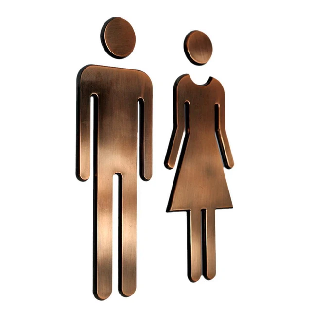 TOILET SIGNS STICKER Plaque WC 3D Signage for Store, Restaurant, Bronze