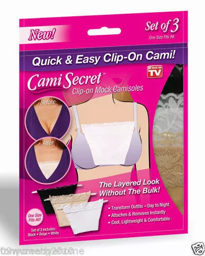3 pack Cami Secret Clip on Camisoles Custom Cleavage Control Lace bra Set