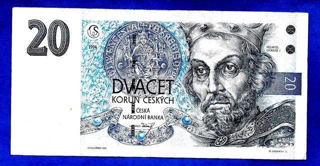 Czech Republic P10b 20 Korun KING PREMYSI OTAKAR Prefix # B 1994 VF