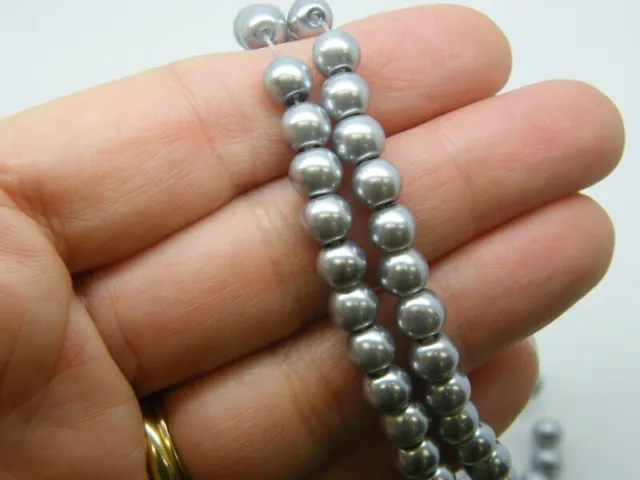 140 Silver grey imitation pearl glass 6mm beads B257