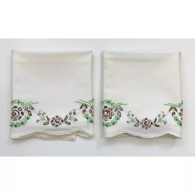 2 Embroidered Floral Pillowcases Cottage Core Granny Shabby Decor Vintage