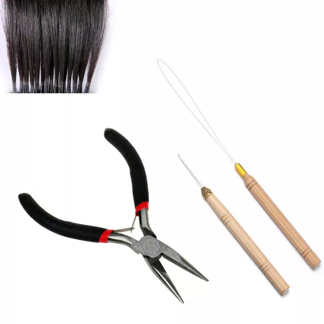 Hair Extension Bead Device Loop Needle Tool Set Pliers Pulling Hook Hair Styling