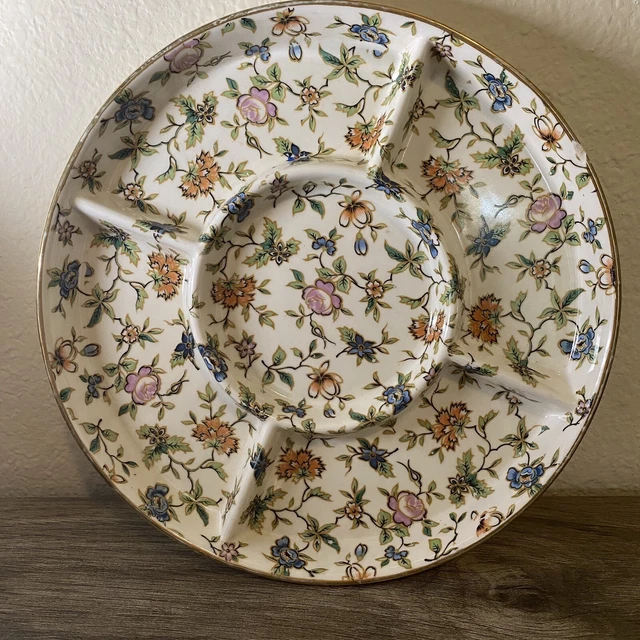 VINTAGE 1920'S MORIYAMA MORI-MACHI HAND PAINTED FLORAL DIVIDED DISH Read⬇️