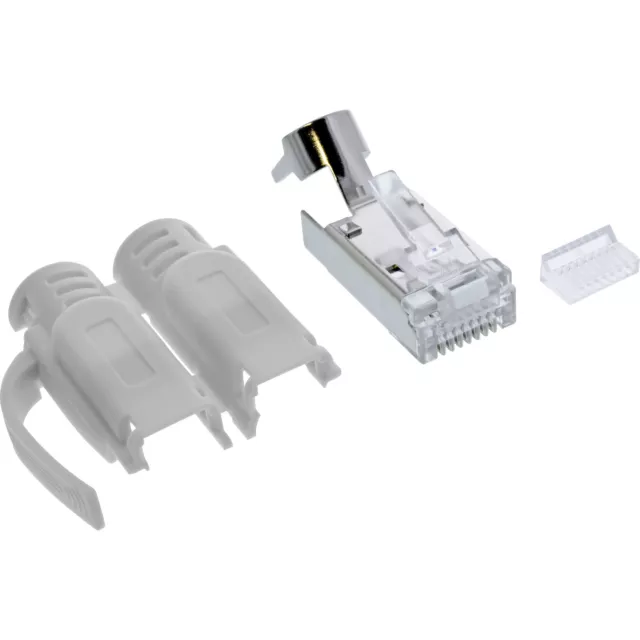 100er Pack InLine Crimpstecker Cat.6A RJ45 geschirmt, mit Knickschutz und Einfäd