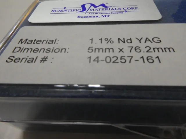 Nd:YAG Laser Rod, 5 mm x 76.2 mm by SMI, Plus Matching NST ND:YAG Chamber