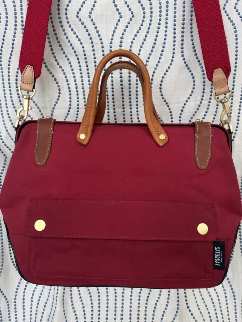 New Kate Spade Saturday Red Canvas & Leather Satchel Bag NWT