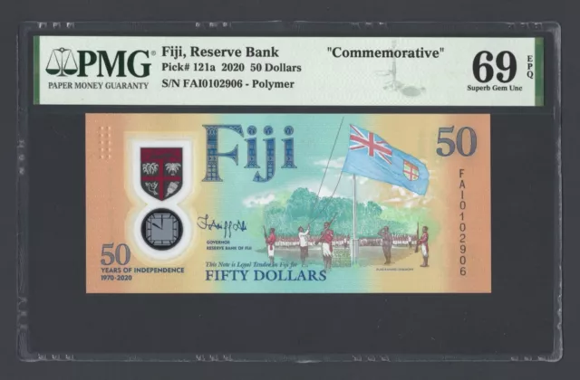 Fiji 50 Dollars 2020 P121a "Commemorative" Uncirculated Grade 69 Top Pop