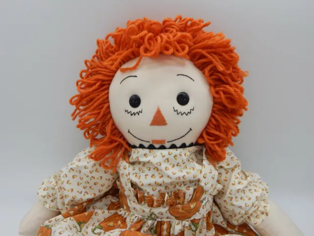 Handmade Halloween Raggedy Ann Doll in Candy Corn & Pumpkin Dress 2