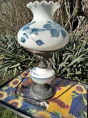 Vintage GWTW  Hurricane Lamp Blue FLoral Painted