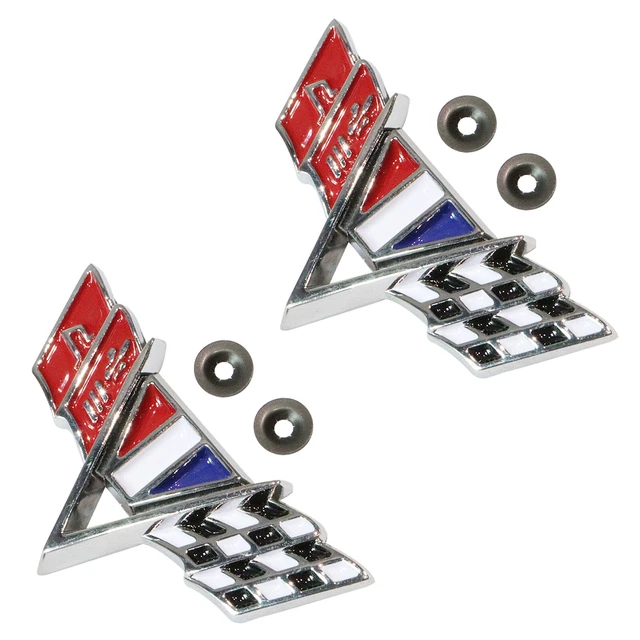 Pair(2) Fender Trim Flag Emblems For 64-67 Chevy Camaro Impala Chevelle II Nova 2