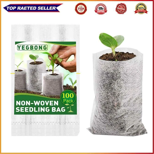 100x Biodegradable Seed Nursery Bags Non-Woven Vegetables Plants Pot Grow Bags
