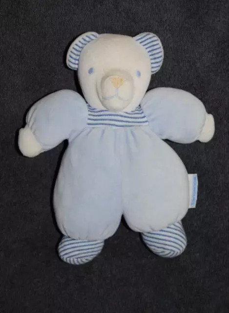 Peluche Doudou Ours Bleu Rayé Blanc NOUNOURS Velours Hochet Grelot 21 Cm TTBE