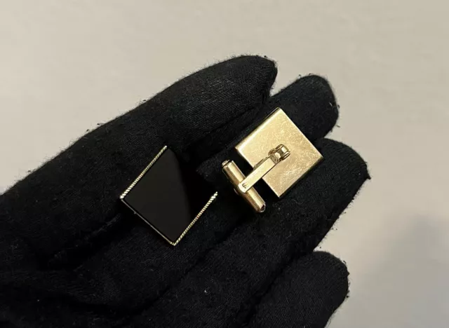 Plain Elegant 12k gold filled Onyx cuff links Vtg Gf victorian Art Deco Square