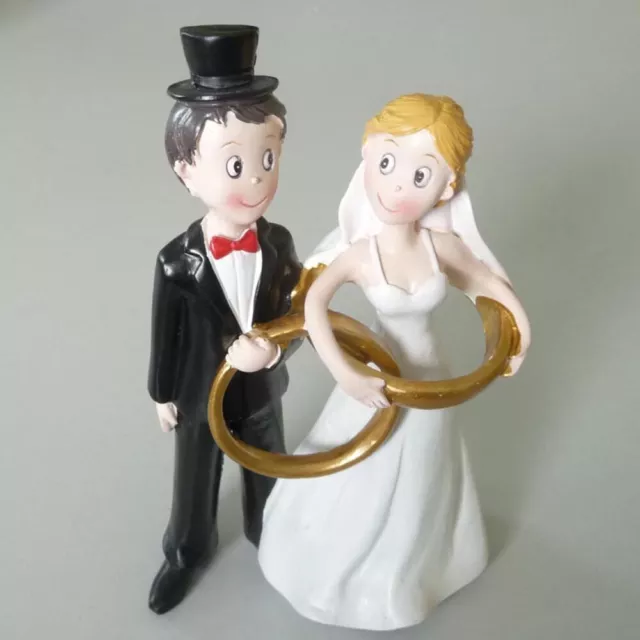 Figuras Torta Tarta de Boda Pieza Pareja Novios 2 Alianzas Eingefangen 16CM