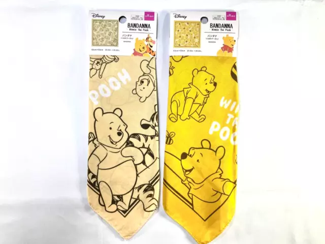 Daiso Disney Winnie The Pooh Bandana Headscarf Kerchef Yellow Beige 2 Sheets Set