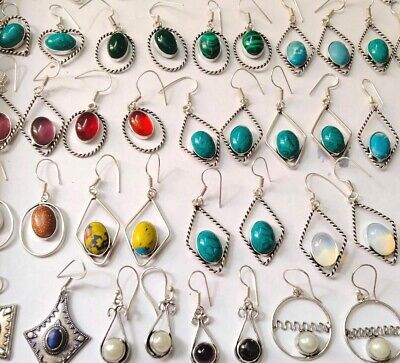 Lapis,Turquoise & Mix Gemstone 925 Sterling silver Plated Wholesale Lot Earring