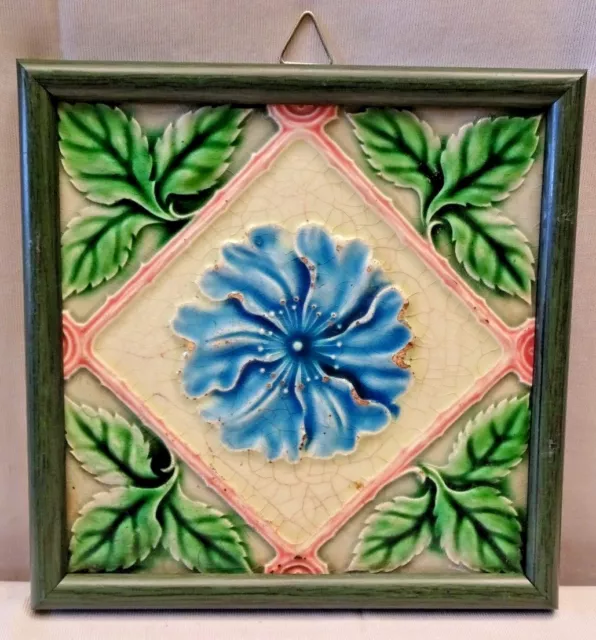 Antique Tile Majolica Japan Art Nouveau Architecture Geometric Design Floral#423