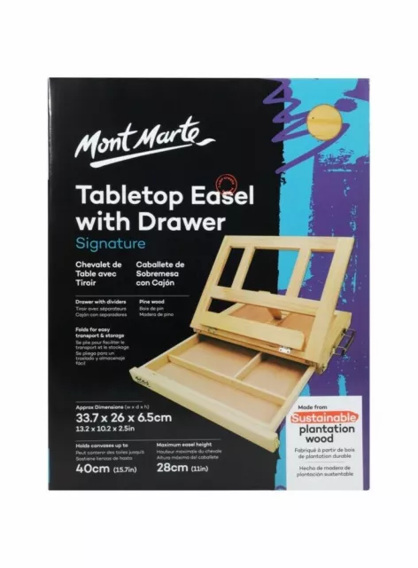 AU Mont Marte Tabletop Easel w/ Drawer Pine Wood Foldable Artist Art Supply