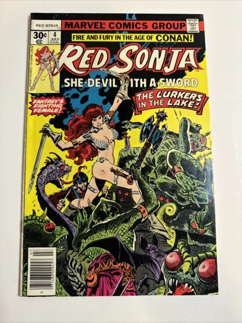 Red Sonja #4: “Lake Of The Unknown!” Newsstand, Mark Jewelers, Marvel 1977 FN