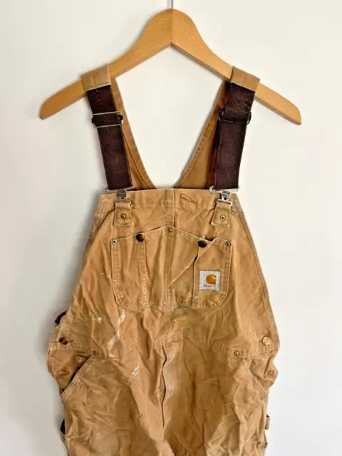 Carhartt Bib Overalls Mens W42 L30 Dungarees Workwear Duck Brown Lightweight #1