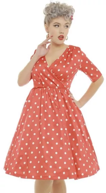 BNWT SZ14 Lindy Bop Dahlia red ploka dot 50s vintage style dress Minnie mouse