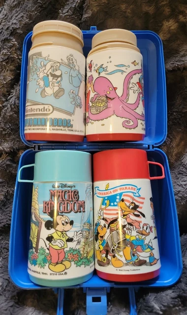 Aladdin Lunch Box And Thermos Lot, Cpt. Planet, 3 Mickey, Super Mario Bros.