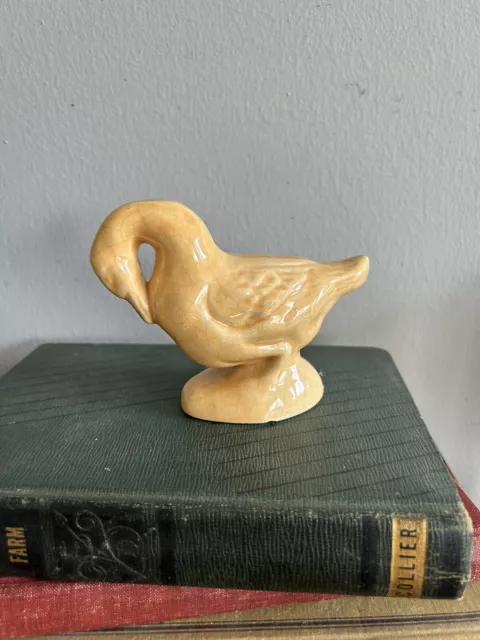 Vintage Ceramic Goose Yellow Crazed Duck Figurine Spring Decor Cottagecore