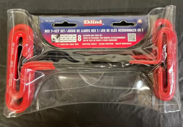 Eklind Tool  3/32" - 1/4"  SAE  T-Handle  Hex Key Set  6 in. 8 pc. USA-NEW