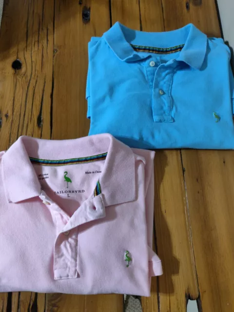 Lot of x2 Tailorbyrd Cotton Pique Stretch Blue/Pink Preppy Polo Shirt - Men's L