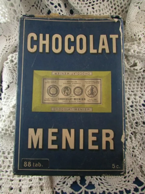ancienne boite chocolat menier carton epoque 1920 88 tablettes publicitaire pub