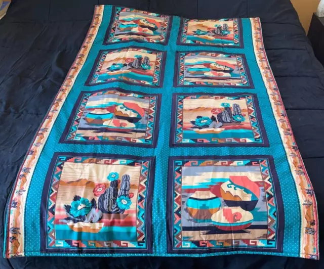 Aztec Southwestern Quilt Handmade Throw Lap Blanket Wall Hanging Cotton 67"x40"