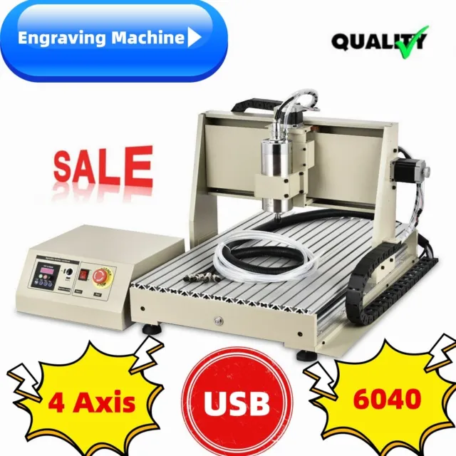 USB 4 Axis 6040 CNC Router Engraver Wood Engraving Milling Machine Durable Safe