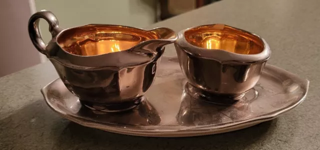 Royal Winton Grimwades Golden Age Cream Sugar Set Ceramic Gold Gilt Antique Vtg