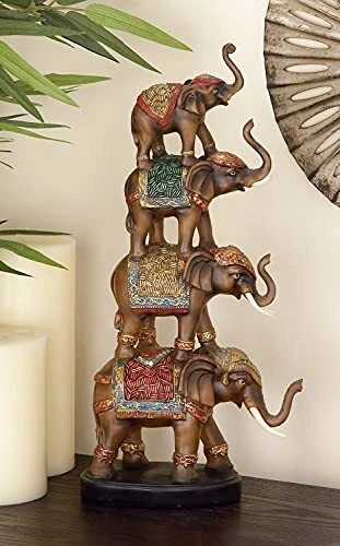 Deco 79 Eclectic Polystone Elephant Sculpture, 9" x 4" x 9"L x 4"W x 18"H Brown