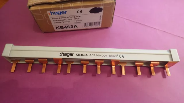 Hager - Barre de pontage 3P+N 63A languette 10mm² 12M - Réf : KB463A