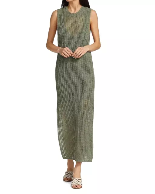 Rag & Bone Women's Riley Crew Neck Cotton Blend Crochet Midi Dress Sage Size M