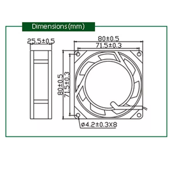 80mm AC220V Cooling Fan Electrical Cabinet Exhaust  2 Wires 8025 80*25mm 3