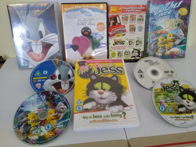 Postman Pat Guess Jess 4 DVD Bundle Zhu Pets Pingu First Kiss Bugs Bunny BBC