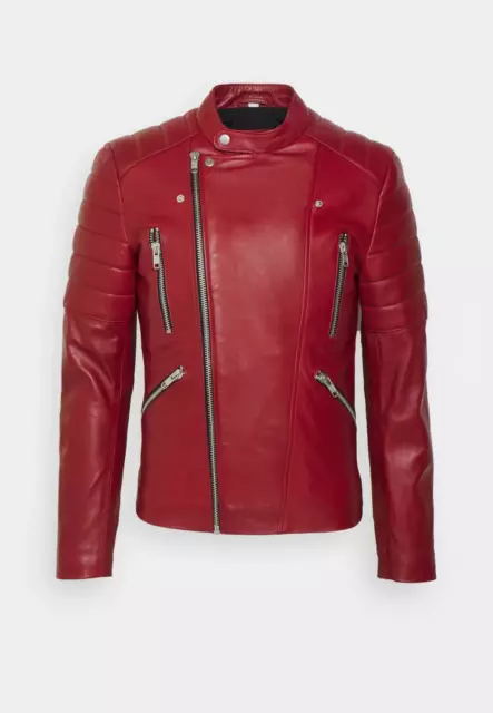 Red Leather Jacket Men Lambskin Biker Moto Size XS S M L XL XXL 3XL Custom Made