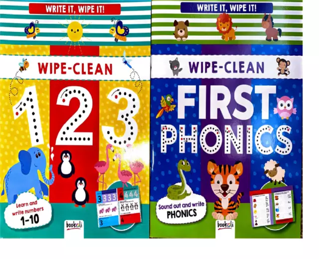 Wipe Clean Books 3+ Write it, Wipe it First Numbers & First Phonics Preschool