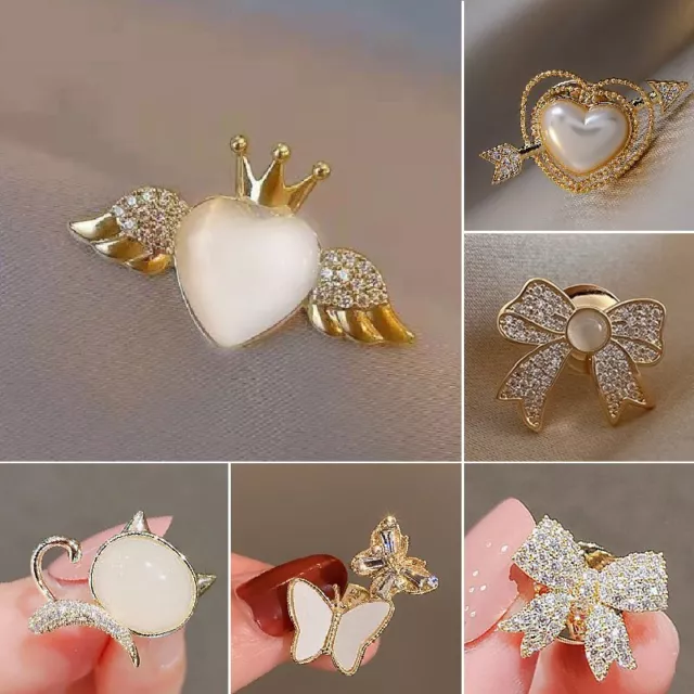 Heart Cat Bow Crown Cute Crystal Brooch Corsage Collar Women Girl Jewelry Gift