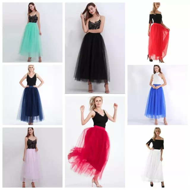 Womens Tutu Skirt High Waist Ladies Ruffle Skirts Net Tulle Pleated Dress Size